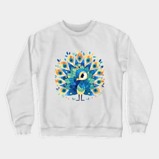 Geometrical Colorful Peacock, Adorable Kawaii Simple Mosaic Bird Crewneck Sweatshirt